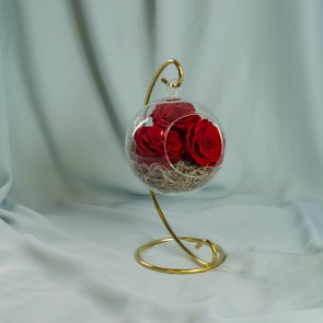  3 Trandafiri rosii criogenati in suport de sticla